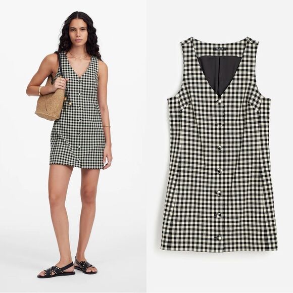 NWT MADEWELL V-Neck Mini Vest Dress in Gingham - Picture 1 of 7